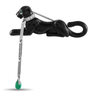 Cartier - Brooch - 18 kt. White gold, Panthere 18K White Gold Diamond, Emerald, and Hematite Pin / Brooch  76