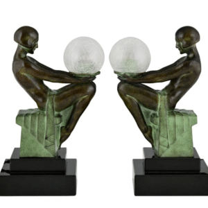 Max Le Verrier - Lamp - A pair of lamps Delassement - metal, glass, and marble - Sitting women