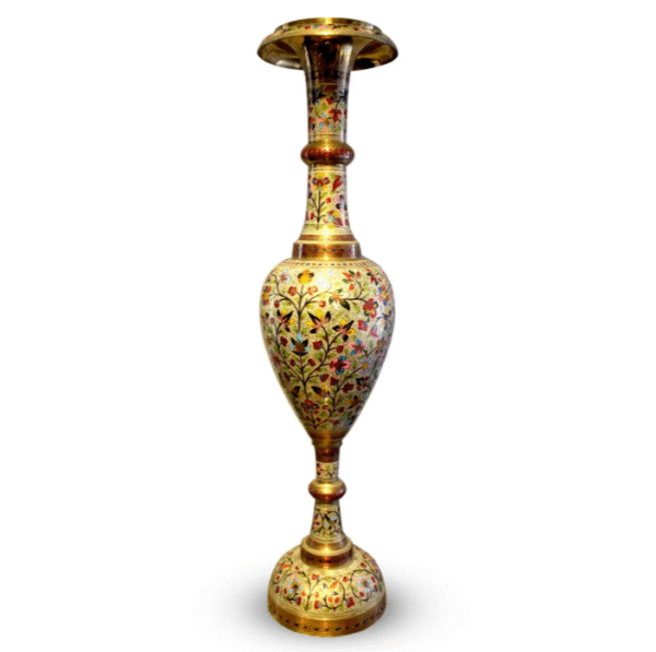 BRASS FLOWERVASE WITH MEENA WORK WITH CARVING -72 INCHES-ALN1079